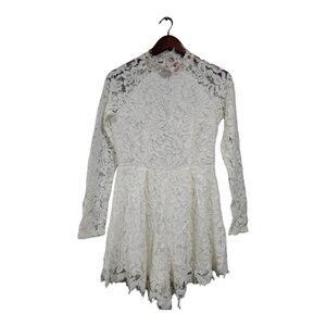 NWT Blossom Women's Long-Sleeved Cream Lace Romper Key Hole Back High Neck Sz 10